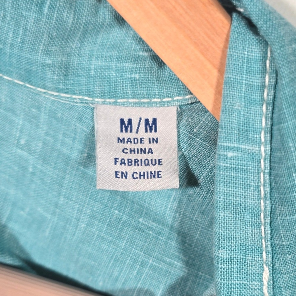 Tommy Bahama Linen Button Down Shirt Mens Medium Teal Blue‎ Long Sleeve Pocket - Picture 5 of 7
